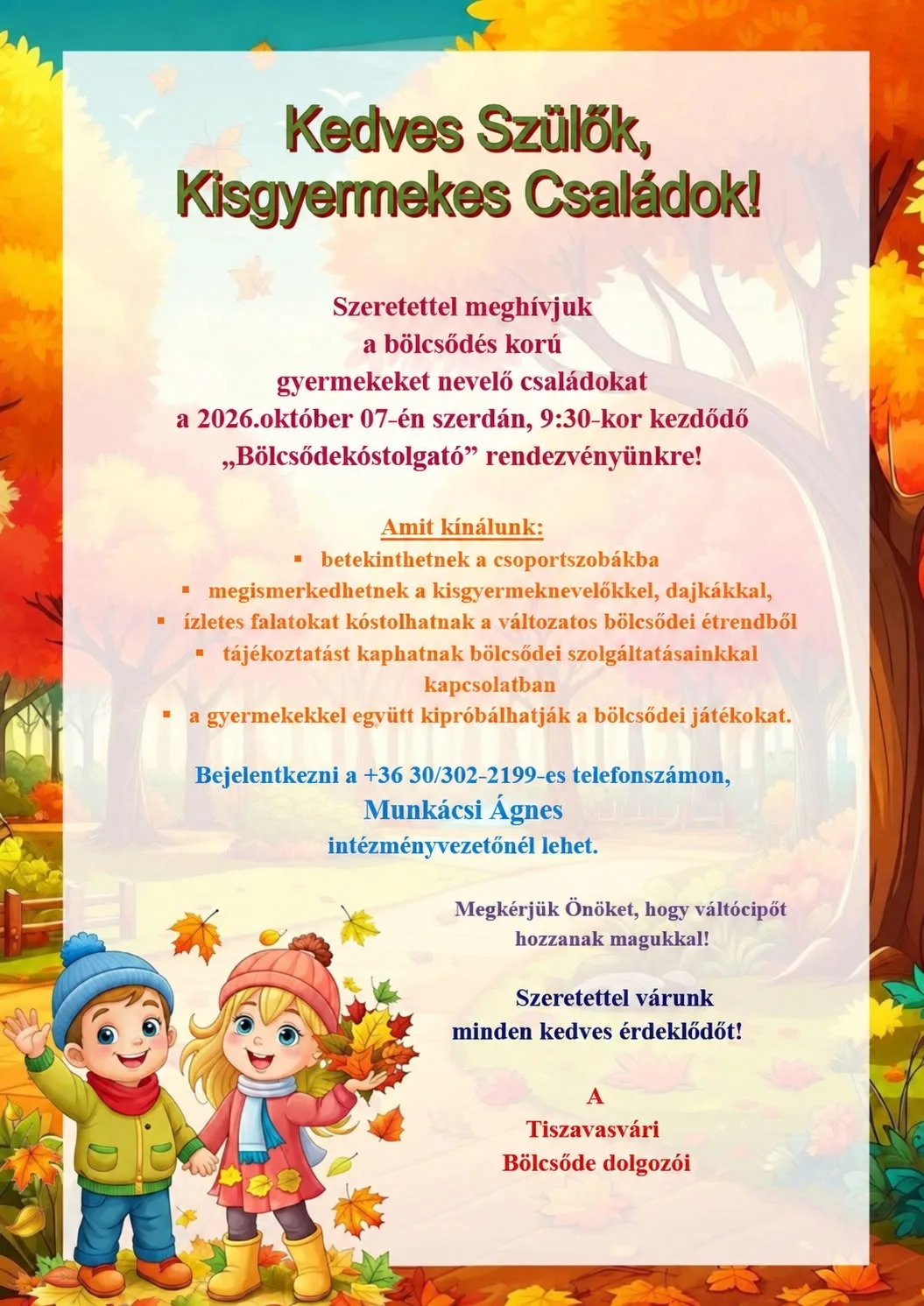 „Bölcsődekóstolgató” Tiszavasváriban: Nyílt napra várják a kisgyermekes családokat!