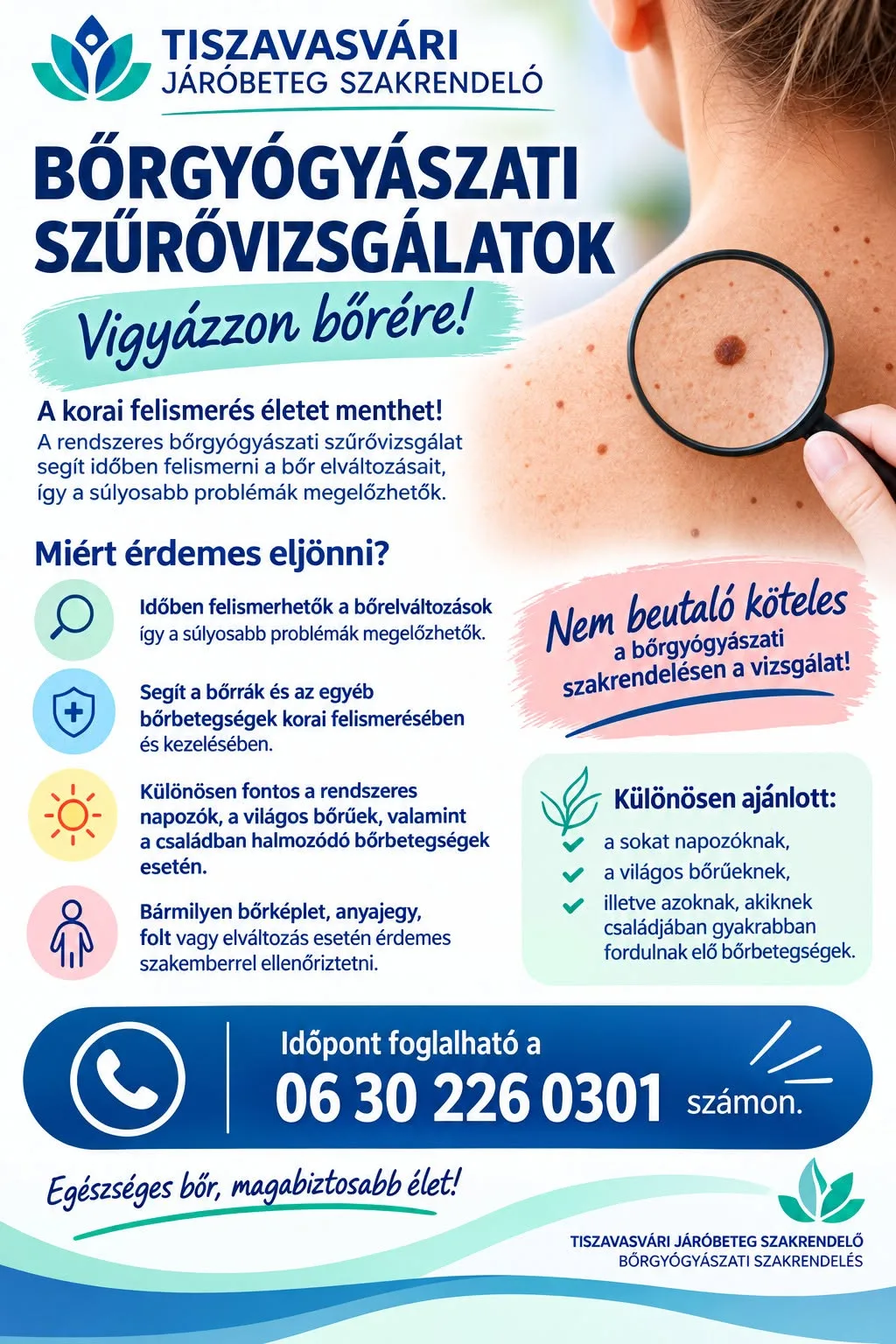 Bőrgyógyászati szűrővizsgálatok a Tiszavasvári Járóbeteg Szakrendelőben: Vigyázzon bőrére!