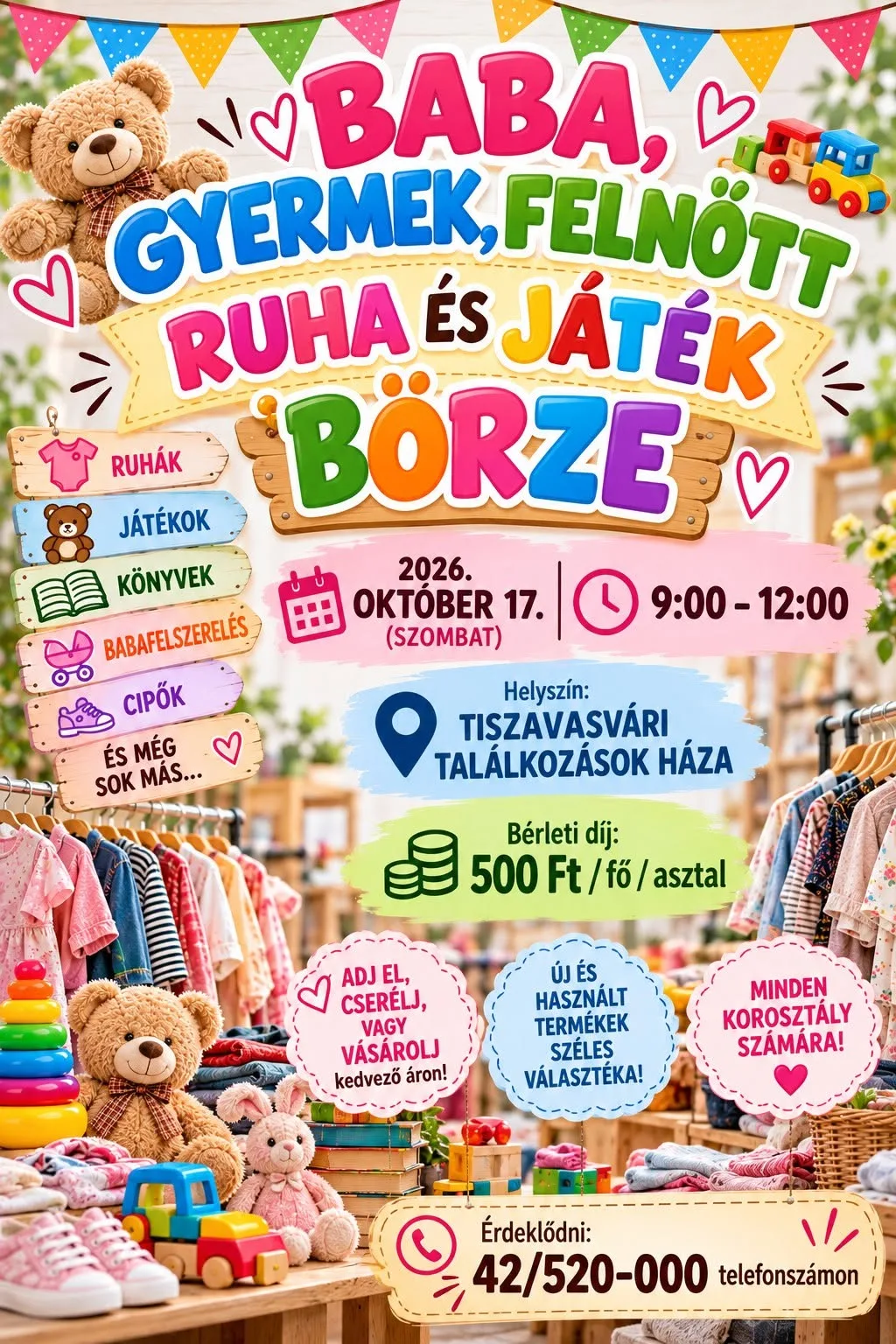 Baba, Gyermek és Felnőtt Ruha- és Játékbörze Tiszavasváriban!