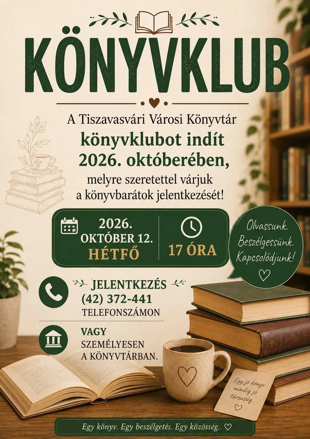 Könyvklub indul a Tiszavasvári Városi Könyvtárban