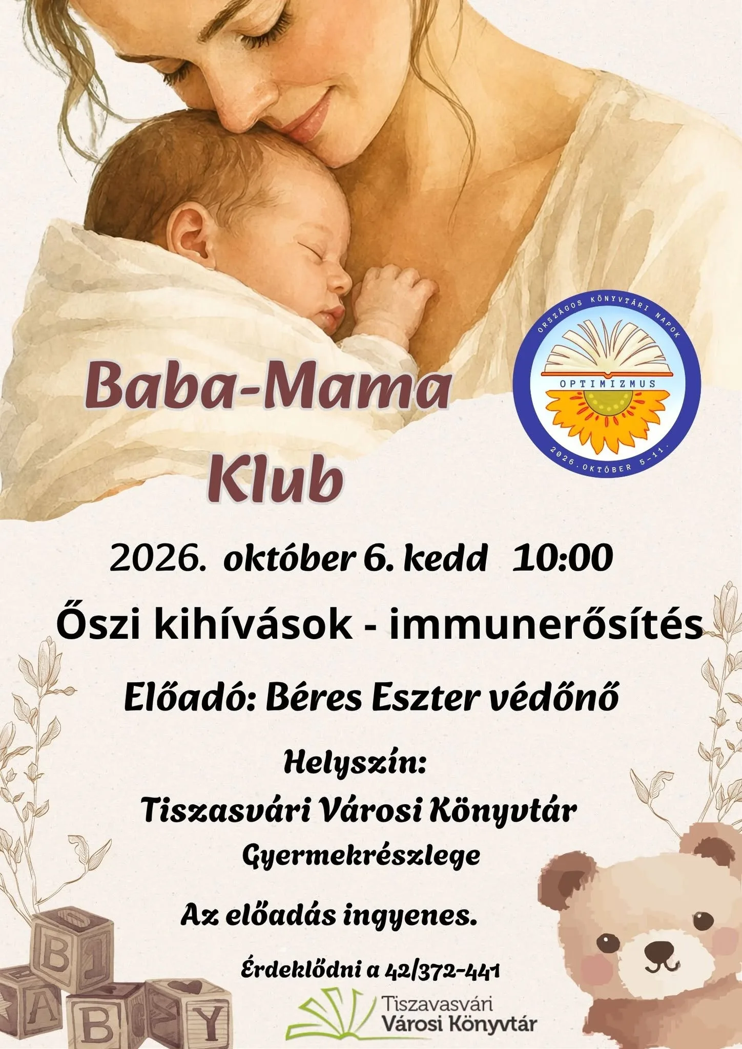 Baba-Mama Klub a Tiszavasvári Városi Könyvtárban: Őszi kihívások és immunerősítés