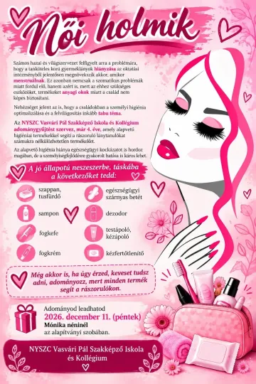 Női higiéniás termékeket gyűjtenek a Vasvári Pál Szakképző Iskolában